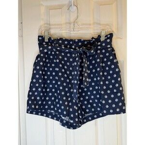 LOFT Women’s Navy Linen Blend Belted High Rise Shorts Size S Shell Print Pockets